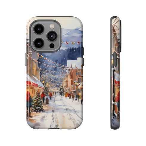 Bustling Victorian Christmas Market - Impact Resistant Phone Case iPhone 14 Pro Glossy